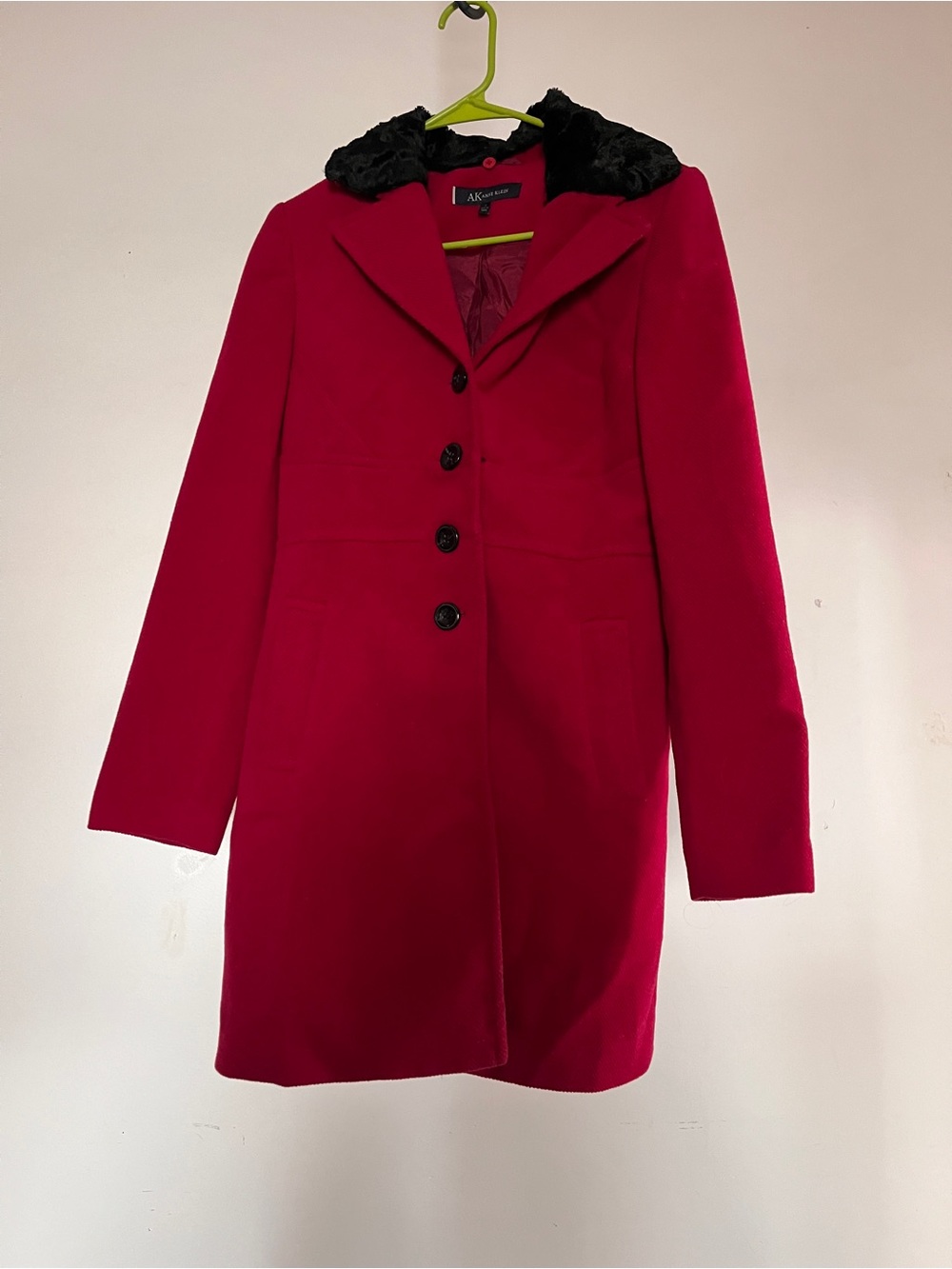 Anne Klein Red Trench Coat with Removable Black Faux Fur Collar